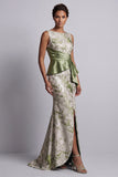 Vestido largo de Madre de la Novia con faja verde claro floral de sirena