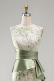 Vestido largo de Madre de la Novia con faja verde claro floral de sirena