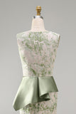 Vestido largo de Madre de la Novia con faja verde claro floral de sirena