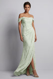Vestido largo de sirena floral verde claro con abertura