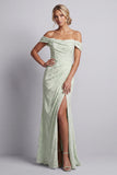 Vestido largo de sirena floral verde claro con abertura