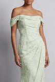 Vestido largo de sirena floral verde claro con abertura