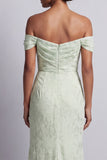 Vestido largo de sirena floral verde claro con abertura