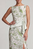Vestido largo de madre de la novia verde claro floral con faja