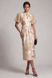 Vestido de madre de la novia Champán brillante de ojo de cerradura, funda floral larga