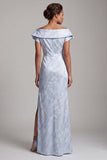 Vestido largo de madre de novia azul cielo sirena con abertura