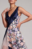 Vestido de madre de la novia con escote en V Blush largo A Line Floral