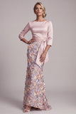 Vestido largo de sirena floral con cuello barco y bolsillos