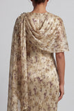 Vestido largo floral de madre de la novia con funda de champán y capa