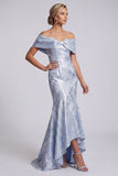 Vestido largo de madre de la novia sirena azul cielo con bolsillos