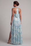 Ojo de cerradura verde claro Una línea floral largo vestido de madre de la novia con bolsillos