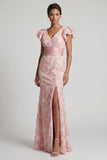 Vestido de sirena de la madre de la novia con cuello en V de lentejuelas coloreadas