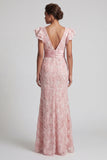 Vestido de sirena de la madre de la novia con cuello en V de lentejuelas coloreadas