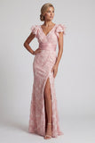 Vestido de sirena de la madre de la novia con cuello en V de lentejuelas coloreadas