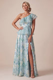 Vestido de Madre de la Novia de un hombro verde claro con volantes