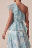 Vestido de Madre de la Novia de un hombro verde claro con volantes