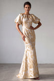 Vestido de Madre de la Novia con manga abullonada de sirena de champán