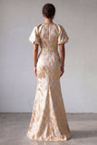 Vestido de Madre de la Novia con manga abullonada de sirena de champán