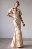 Vestido de Madre de la Novia con manga abullonada de sirena de champán