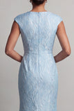 Vestido de Madre de la Novia con manga de sirena azul y abertura