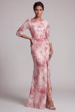 Vestido de sirena de la Madre de la Novia de manga 3/4 de lentejuelas rubor