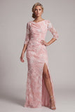 Vestido de sirena de la Madre de la Novia de manga 3/4 de lentejuelas rubor