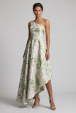 Vestido de Madre de la Novia de un hombro verde claro con estampado de líneas