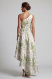 Vestido de Madre de la Novia de un hombro verde claro con estampado de líneas