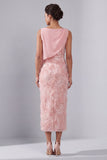 Blush Bateau Neck Sheath Vestido Midi de Madre de la Novia