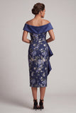 Vestido midi midi de madre de la novia, con mocos y volantes de hombro al aire libre con hombros