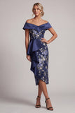 Vestido midi midi de madre de la novia, con mocos y volantes de hombro al aire libre con hombros