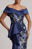 Vestido midi midi de madre de la novia, con mocos y volantes de hombro al aire libre con hombros
