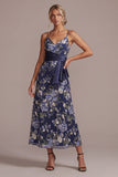 Vestido midi Mother Of the Bride Mother Of the Bride de A-Line Floral Azul Marino