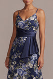 Vestido midi Mother Of the Bride Mother Of the Bride de A-Line Floral Azul Marino