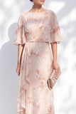 Camisón de Champán Sirena con cuello de bateo floral con volantes largo vestido de madre de la novia