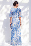 Vestido largo de Madre de la novia con escote de chiffon de sirena flor azul azul