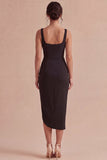 Vestido formal negro bodycon midi de tirantes gruesos y abertura