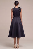 Vestido formal Midi negro de cuello redondo con lazo