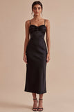 Vestido de corbata negra midi sirena con tirantes finos