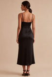 Vestido de corbata negra midi sirena con tirantes finos