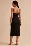 Vestido formal negro Bodycon tirantes midi con abertura