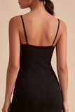 Vestido formal negro Bodycon tirantes midi con abertura