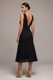Vestido de corbata negra Midi sin espalda y escote en V