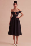 Vestido formal negro de hombros descubiertos Midi A Line