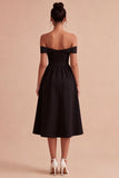 Vestido formal negro de hombros descubiertos Midi A Line