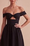 Vestido formal negro de hombros descubiertos Midi A Line