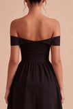 Vestido formal negro de hombros descubiertos Midi A Line