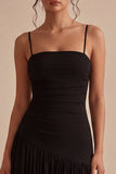 Vestido formal midi de tirantes finos con línea A y negro