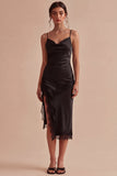 Vestido formal Midi de tirantes finos negro bodycon abertura
