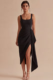 Vestido formal negro Bodycon Bodycon Midi con faja